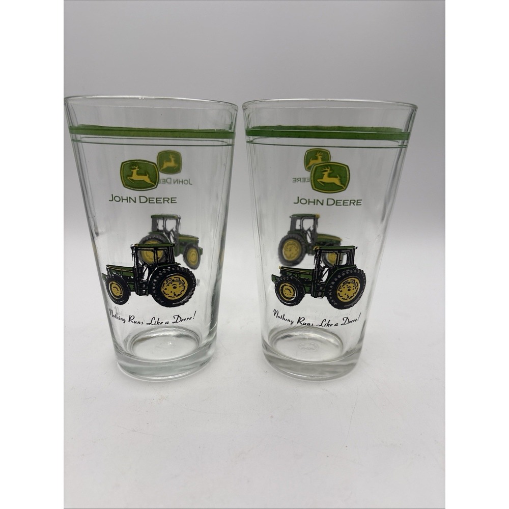 Vintage Set Of 2 John Deere Pint Glasses